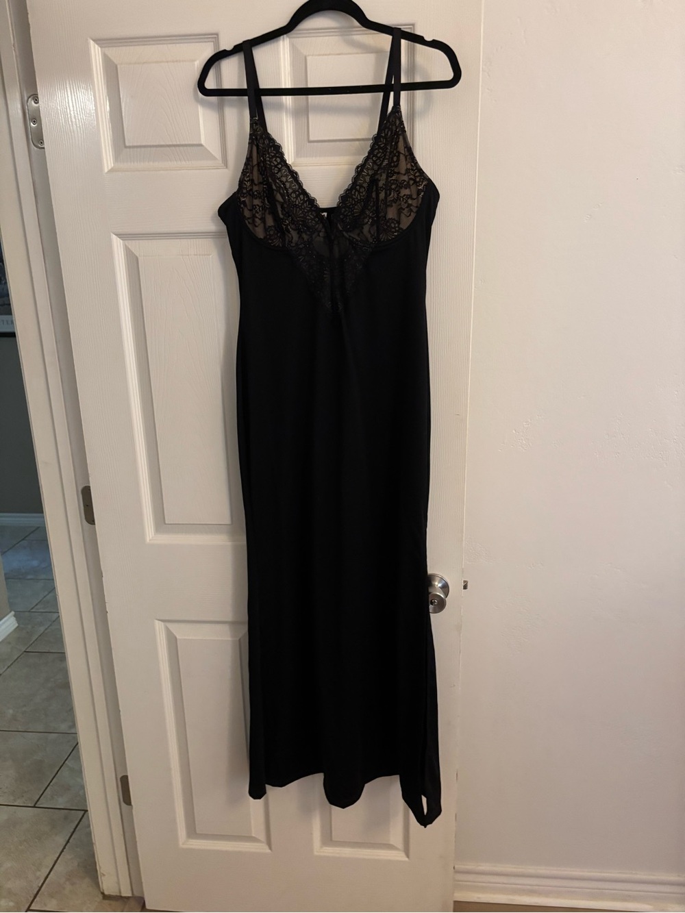Classic Black Lace-Trim Slip Dress w/ shape wear